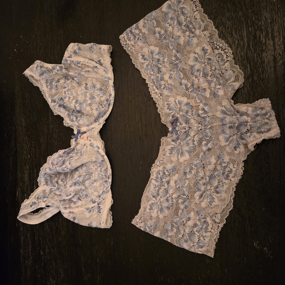 Victoria's Secret Blue Lace Bra and Panty Set